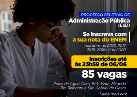 UEMS abre inscrições o curso de Administração Pública EaD em São Gabriel do Oeste