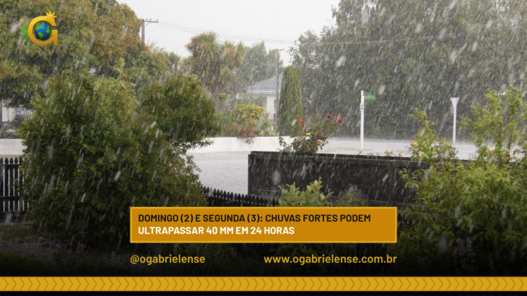 Domingo (2) e segunda (3): Chuvas fortes podem ultrapassar 40 mm em 24 horas