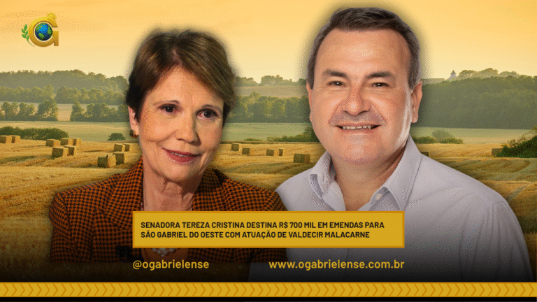 Senadora Tereza Cristina destina R$ 700 mil em emendas para São Gabriel do Oeste com atuação de Valdecir Malacarne
