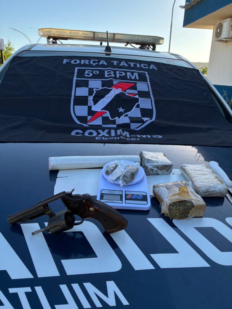 Polícia Militar prende autor por tráfico de drogas e apreende arma de fogo e mais de um quilo de entorpecentes em Coxim